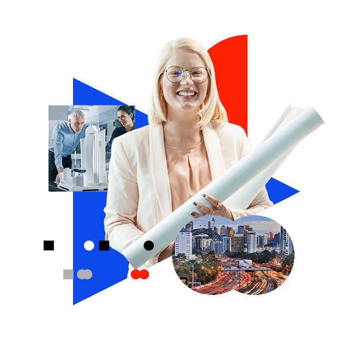 Career outcomes infographic showing building and design industry roles, including icons and text illustrating job pathways in architecture, construction, property, and design.